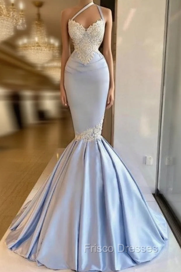 Gorgeous Halter Mermaid Formal Prom Dress Long With Lace Appliques Main image