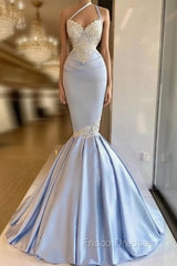 Gorgeous Halter Mermaid Formal Prom Dress Long With Lace Appliques