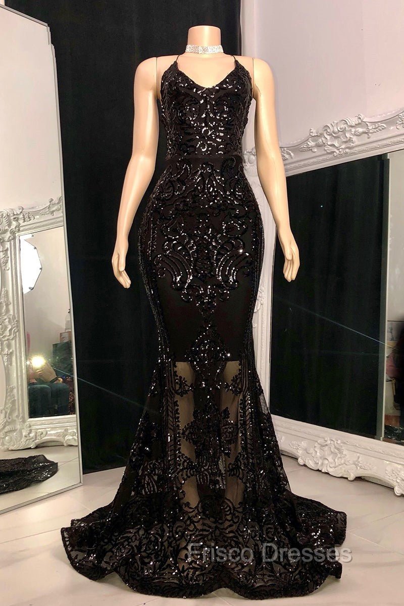 Gorgeous Halter V-Neck Sleeveless Mermaid Formal Prom Dress Sequins Long Secondary image