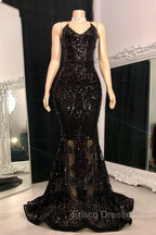 Gorgeous Halter V-Neck Sleeveless Mermaid Formal Prom Dress Sequins Long