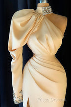 Gorgeous High Neck Long Sleeve Crystal Formal Prom Dress Mermaid With Split
