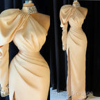 Gorgeous High Neck Long Sleeve Crystal Formal Prom Dress Mermaid With Split