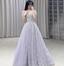 Gorgeous Lavender A-Line Off-The-Shoulder Rhinestone Embellished Sequined Sheer Tulle Long Prom Dress Evening Dress