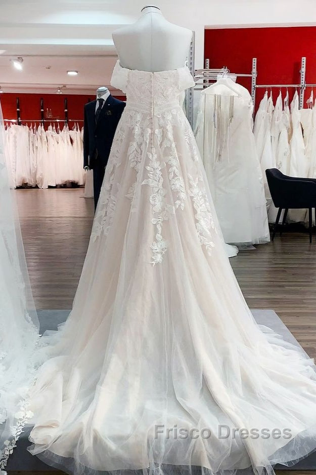 Gorgeous Long A-line Off-the-shoulder Tulle Lace Appliques Wedding Dress Secondary image