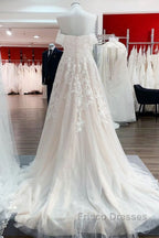 Gorgeous Long A-line Off-the-shoulder Tulle Lace Appliques Wedding Dress
