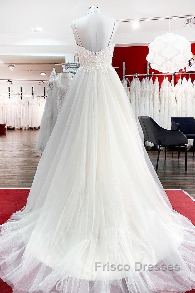 Gorgeous Long A-line Sweetheart Spaghetti Straps Tulle Lace Wedding Dress Secondary image