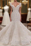 Gorgeous Long Mermaid V-neck Appliques Lace Ruffles Wedding Dress