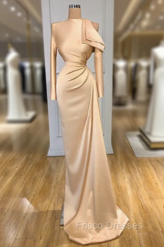 Gorgeous Long Sleeves Champagne Mermaid Formal Prom Dress High Neck Main image