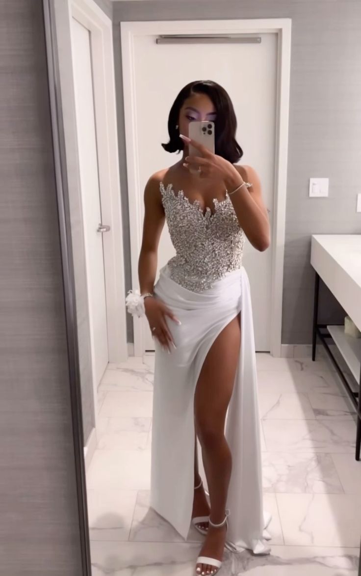Gorgeous Long White A-Line Prom Dress With Slit Main image