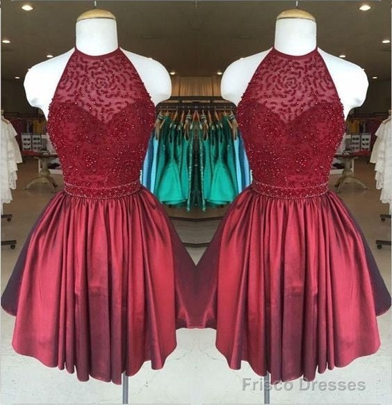 Gorgeous Low Back Halter Neck Beaded Homecoming Dresses