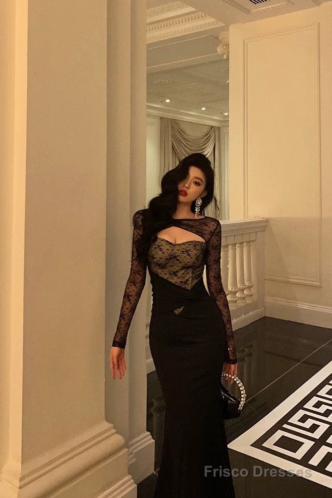 Gorgeous Mermaid Black Lace Date Night Dress Long Prom Dresses Birthday Outfits Secondary image