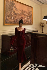 Gorgeous Mermaid Halter Burgundy Date Night Dress Prom Dresses Birthday Outfits