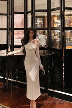 Gorgeous Mermaid Halter Long Sleeves Date Night Dress White Prom Dresses Birthday Outfits