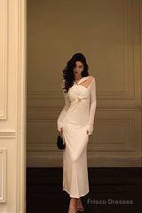 Gorgeous Mermaid Halter Long Sleeves Date Night Dress White Prom Dresses Birthday Outfits