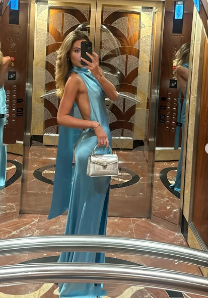 Gorgeous Mermaid Halter Satin Long Party Dresses Blue Backless Prom Dress