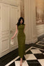 Gorgeous Mermaid High Neckline Green Satin Floral Date Night Dress Long Prom Dresses Birthday Outfits
