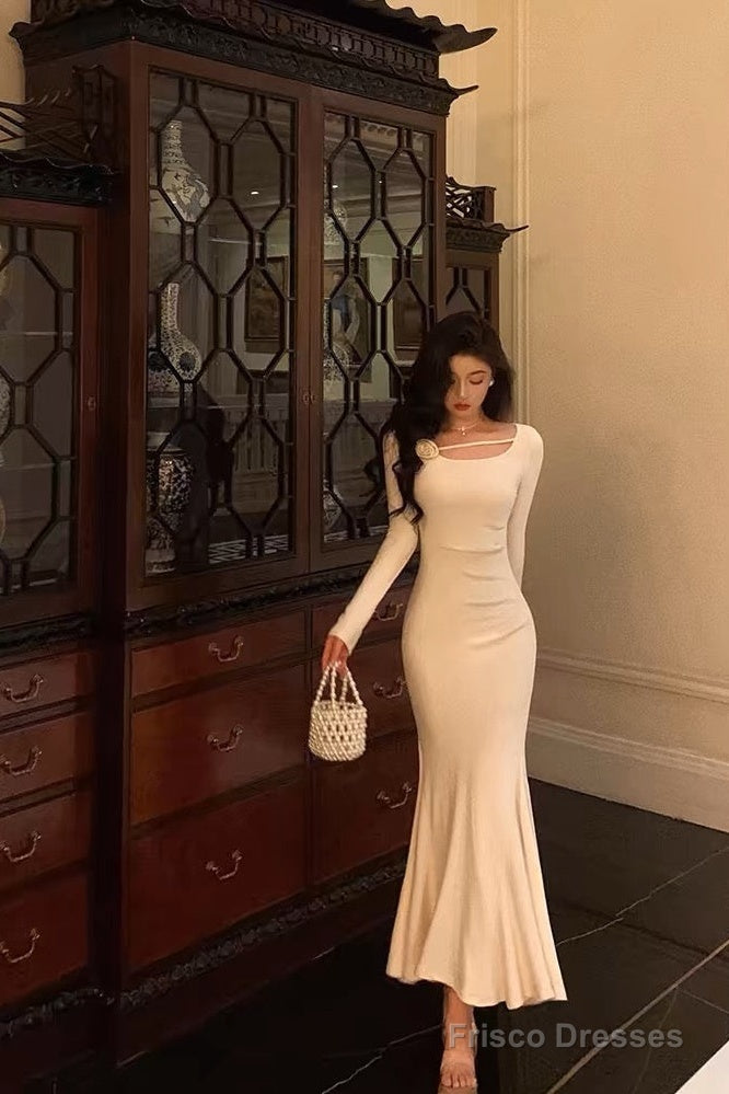 Gorgeous Mermaid Jewel Neckline Long Sleeves Date Night Dress White Prom Dresses Birthday Outfits Secondary image