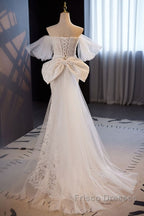Gorgeous Mermaid Lace Wedding Dress Party Dress Off Shoulder With Big Bow