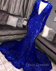 Gorgeous Mermaid Long Sleevess Deep V-neck Lace Applique Formal Prom Dress