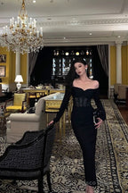 Gorgeous Mermaid Off The Shoulder Long Sleeves Date Night Dress Black Prom Dresses Birthday Outfits