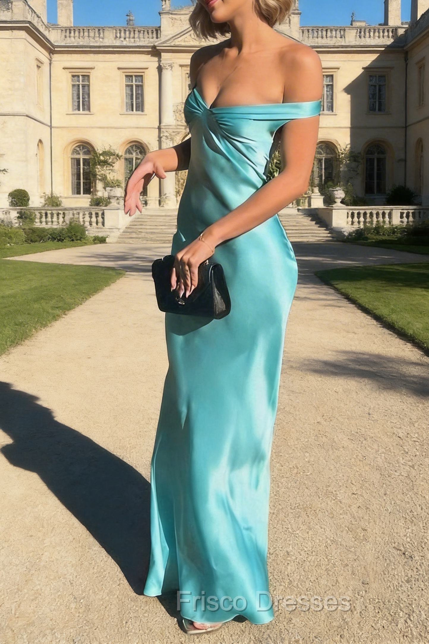 Gorgeous Mermaid Satin V-neck Off Shoulder Formal Prom Dress Long Prom Dress Secondary image
