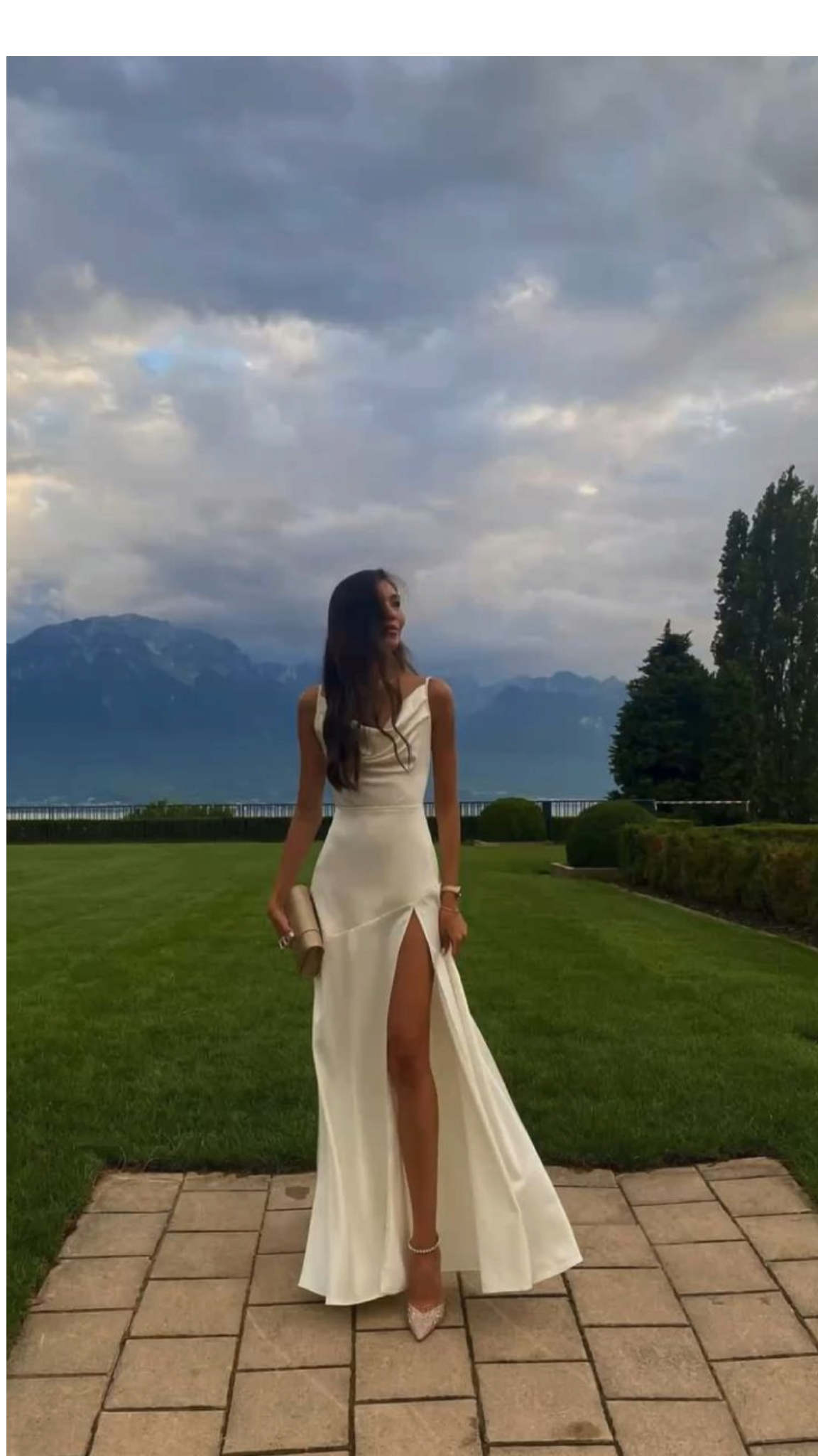 Gorgeous Mermaid Spaghetti Straps Floor-Length White Slit Evening Dress Prom Dresses Secondary image