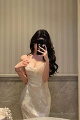 Gorgeous Mermaid Spaghetti Straps Ivory Satin Date Night Dress Prom Dresses Birthday Outfits