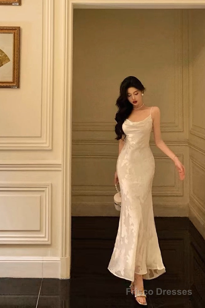 Gorgeous Mermaid Spaghetti Straps Ivory Satin Date Night Dress Prom Dresses Birthday Outfits Main image