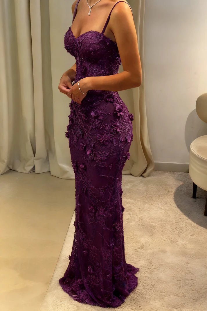 Gorgeous Mermaid Spaghetti Straps Satin Applique Long Prom Dress,Formal Dress