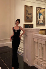 Gorgeous Mermaid Square Neckline Black Date Night Dress Long Prom Dresses Birthday Outfits