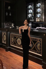 Gorgeous Mermaid Square Neckline Black Date Night Dress Long Prom Dresses Birthday Outfits