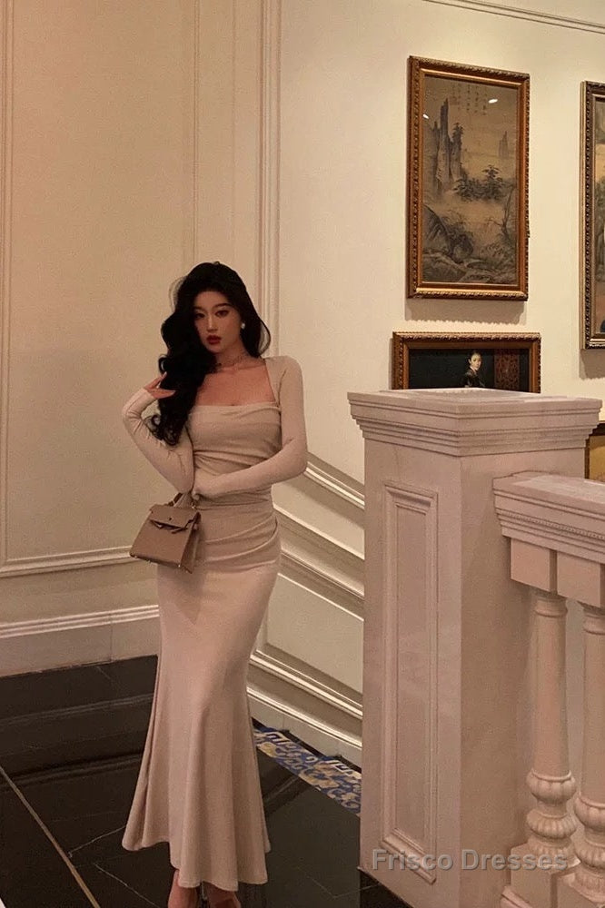 Gorgeous Mermaid Square Neckline Ivory Date Night Dress Long Prom Dresses Birthday Outfits Main image