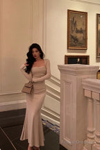 Gorgeous Mermaid Square Neckline Ivory Date Night Dress Long Prom Dresses Birthday Outfits
