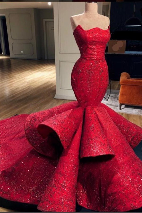 Gorgeous Mermaid Strapless Beadings Prom Party Gowns With Court Train Main image