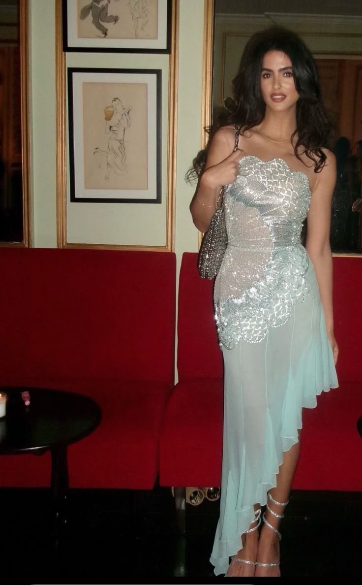 Gorgeous Mermaid Strapless Chiffon Blue Prom Dresses Formal Evening Dress