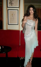 Gorgeous Mermaid Strapless Chiffon Blue Prom Dresses Formal Evening Dress