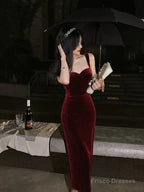 Gorgeous Mermaid Straps Burgundy Velvet Evening Dress Prom Dresses Birthday Outfits