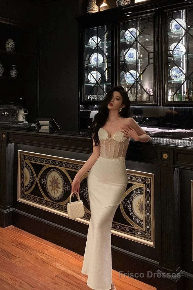 Gorgeous Mermaid Sweetheart Date Night Dress White Prom Dresses Party Dress Birthday Outfits