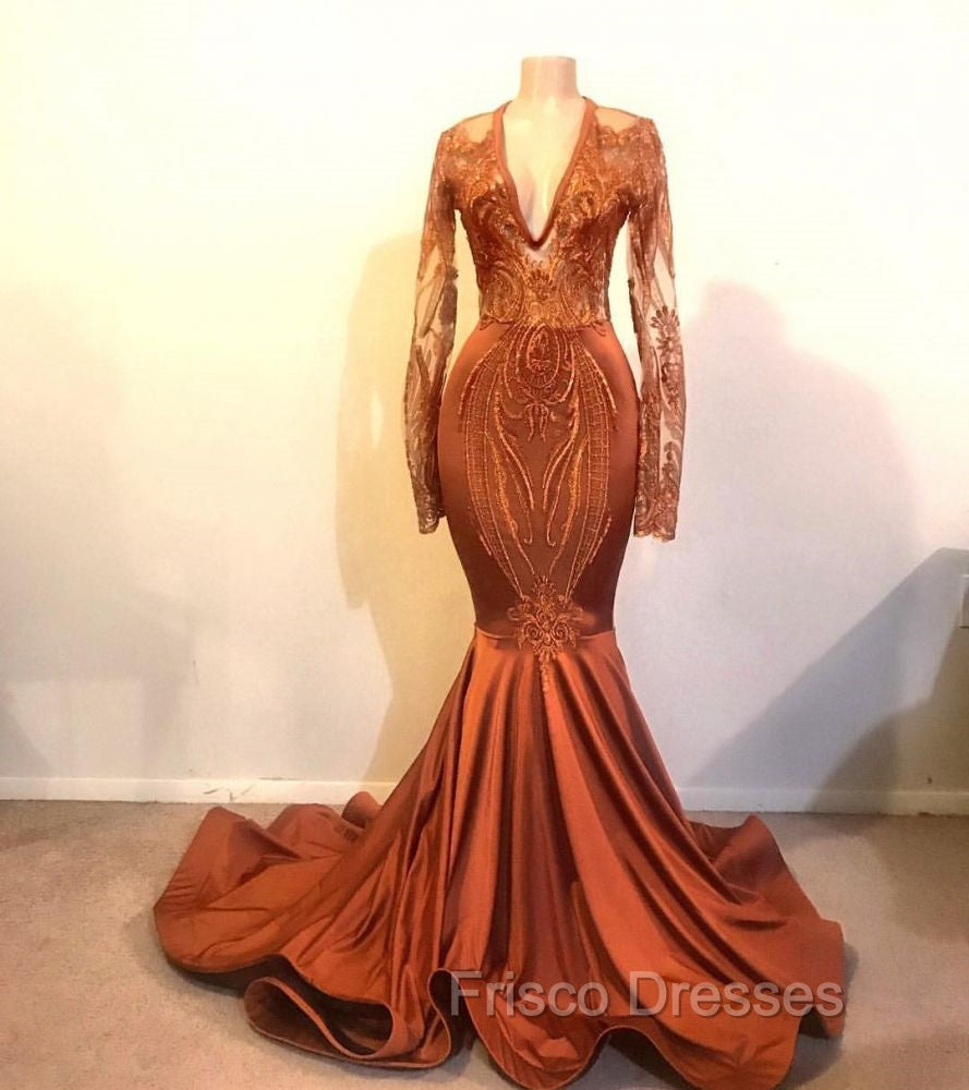 Gorgeous Mermaid V-neck Long Sleevess Formal Prom Dress