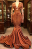 Gorgeous Mermaid V-neck Long Sleevess Formal Prom Dress