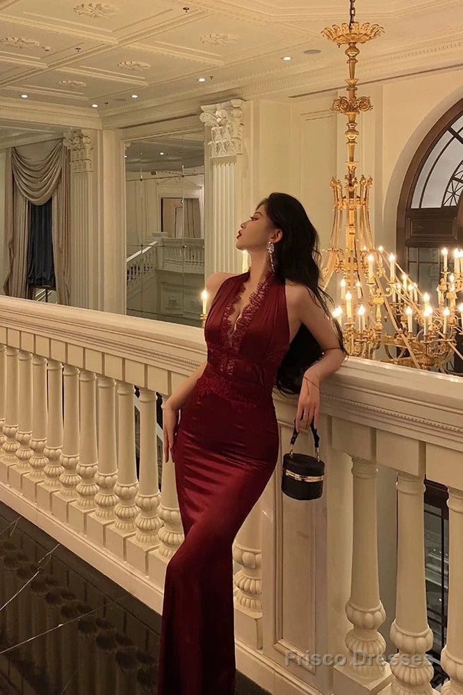 Gorgeous Mermaid V Neckline Burgundy Date Night Dress Lace Prom Dresse Gorgeous Mermaid V Neckline Burgundy Date Night Dress Lace Prom Dresse