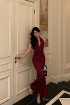 Gorgeous Mermaid V Neckline Burgundy Date Night Dress Lace Prom Dresse – Frisco Dresses