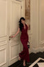 Gorgeous Mermaid V Neckline Burgundy Date Night Dress Lace Prom Dresses Birthday Outfits