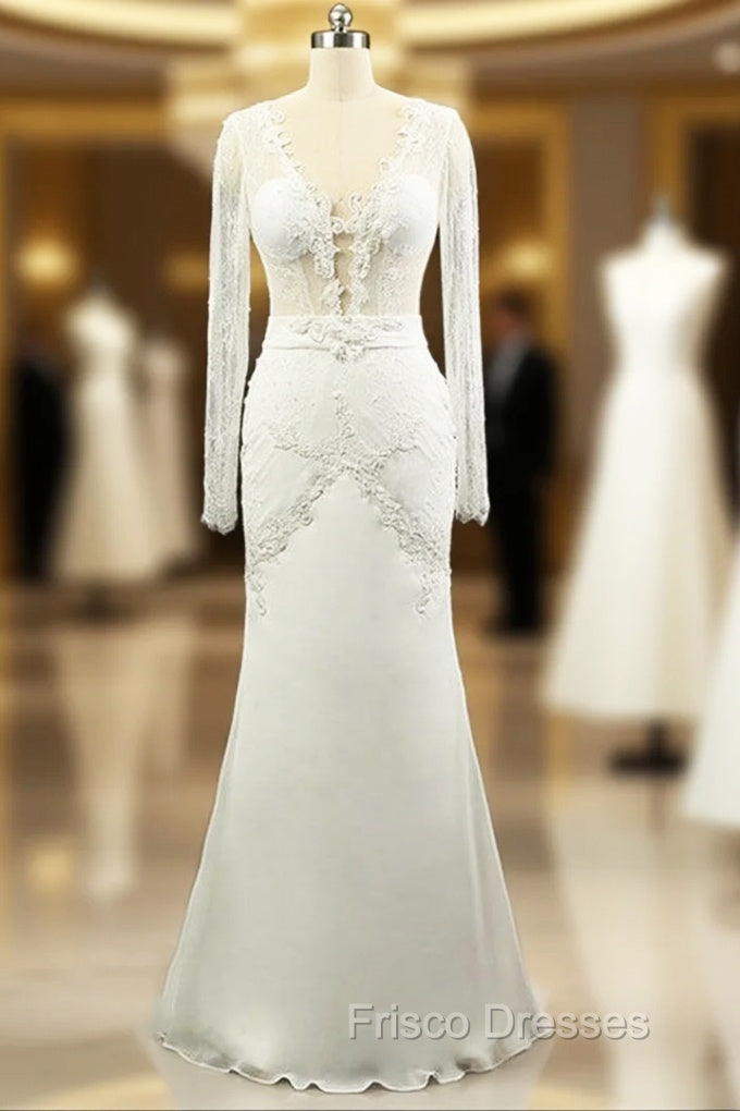 Gorgeous Mermaid Wedding Dress Long Sleeve Sexy V-neck Lace Main image