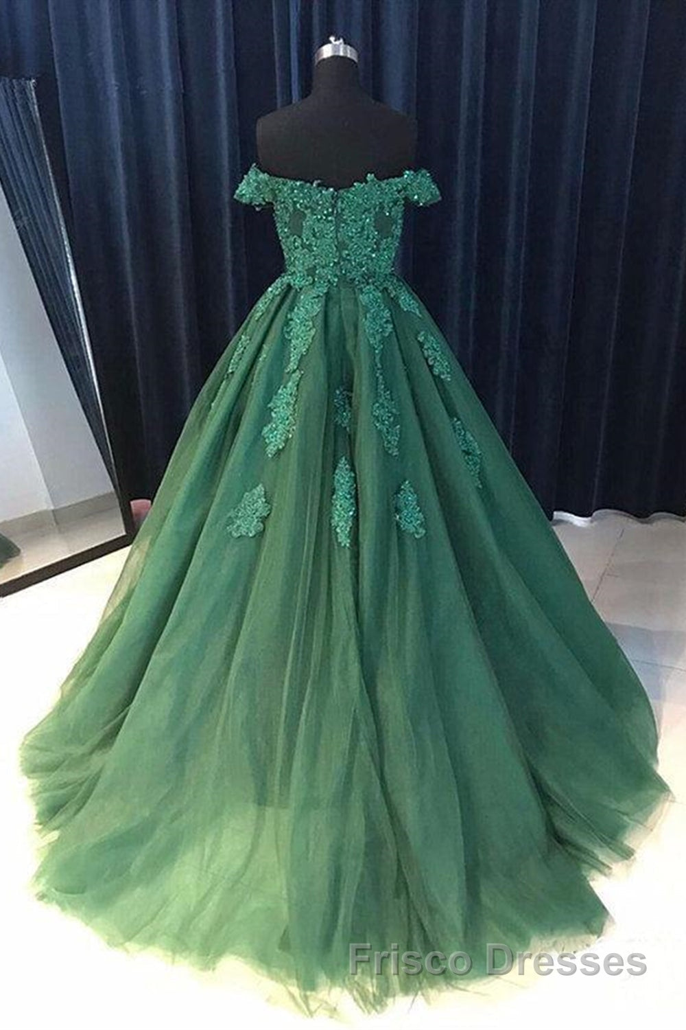 Gorgeous Off Shoulder Green Lace Long Formal Prom Dresses, Green Lace Formal Evening Dresses, Green Ball Gown Secondary image