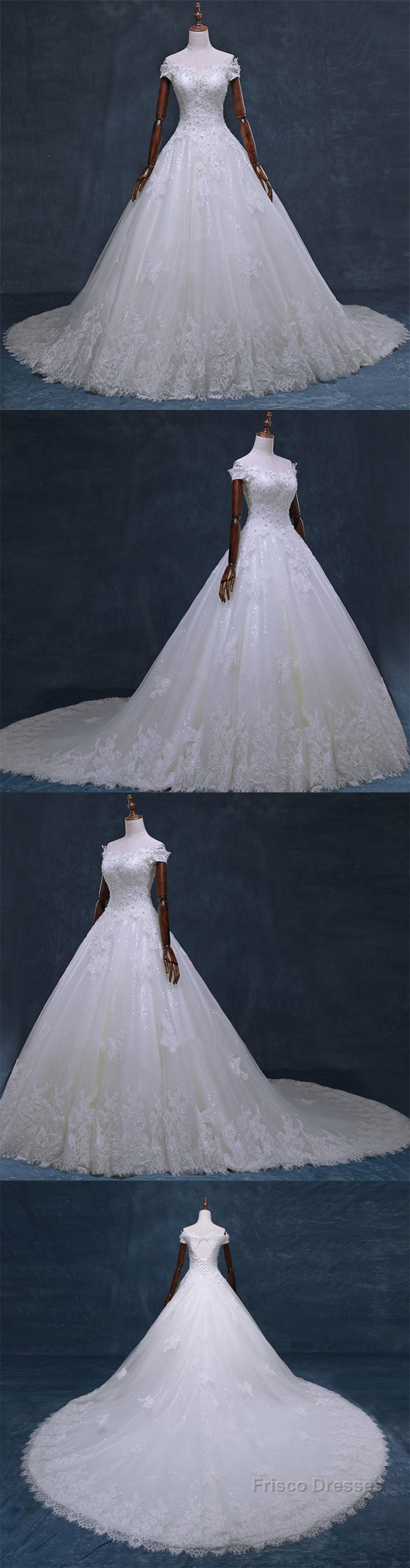 Gorgeous Off Shoulder Short Sleeve Lace Appliques Beading Sparkly Ball Gown Cathedral Train Wedding Dress Secondary image