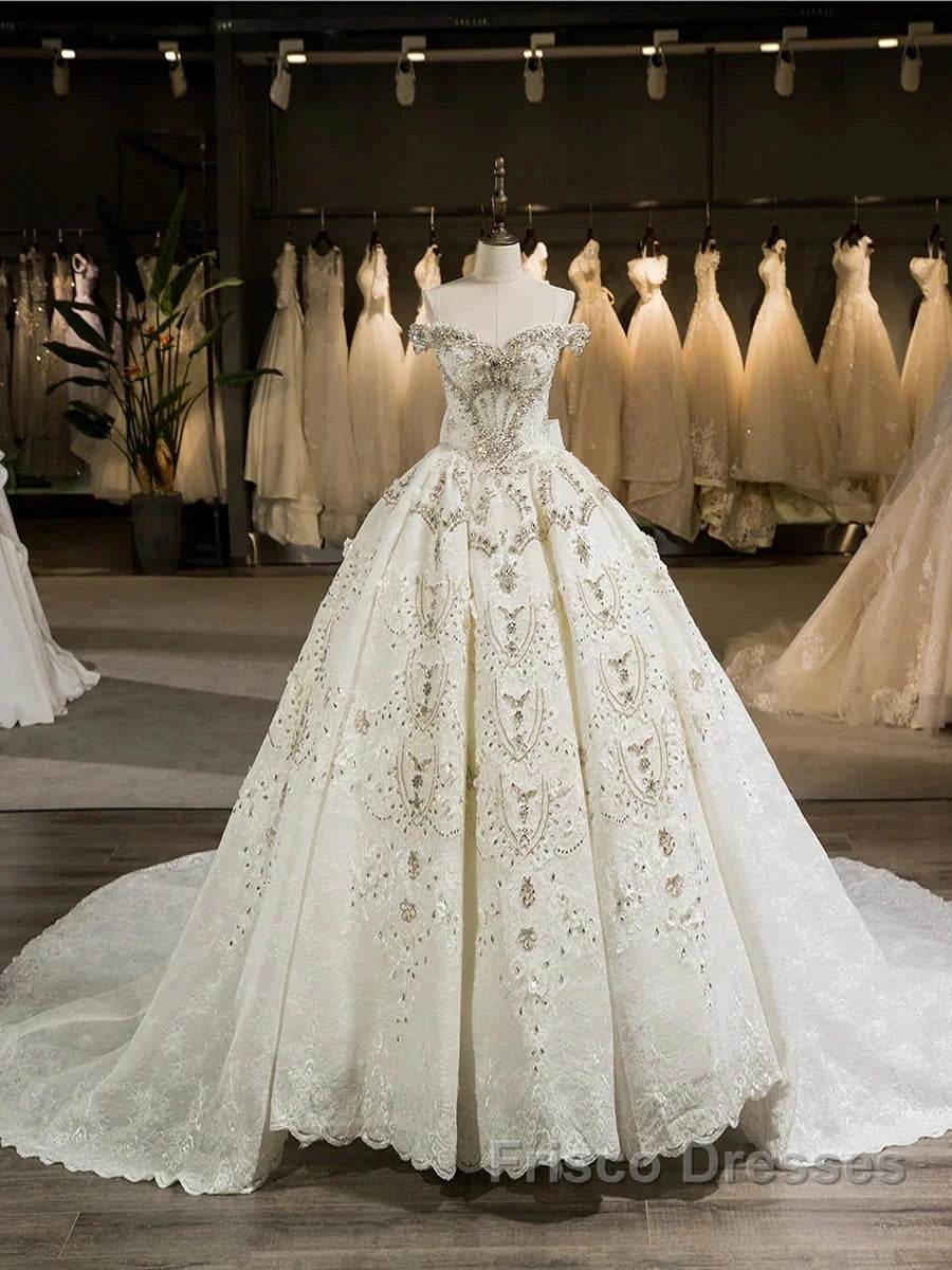 Gorgeous Off-The-Shoulder Chapel Train Ball Gown Wedding Dress With Bowknot