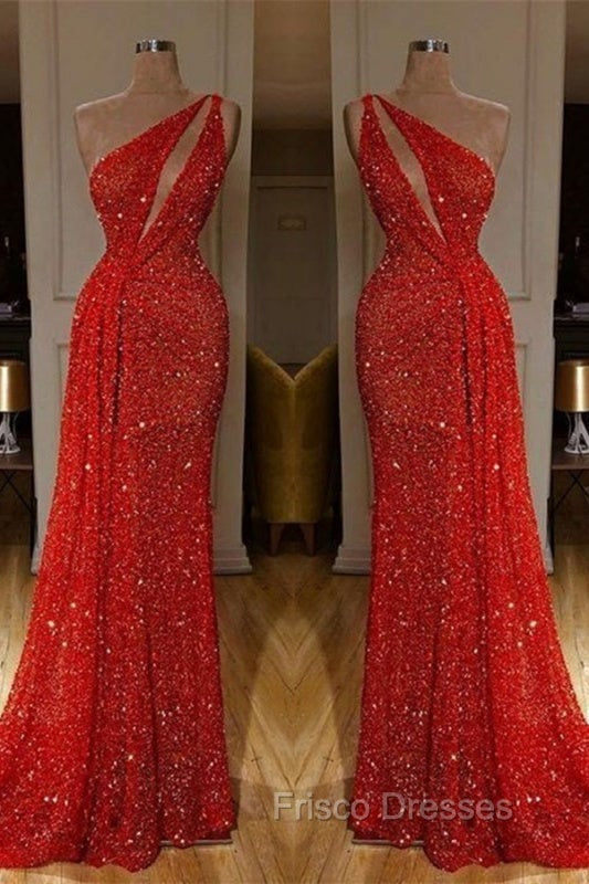 Gorgeous One Shoulder Red Sequins Long Formal Prom Dress Secondary image