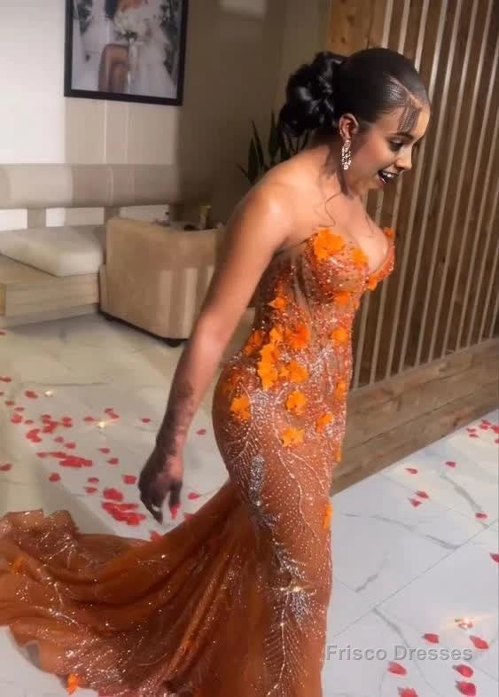 Gorgeous Orange Beaded Applique Mermaid Evening Dress Long Prom Dress Secondary image