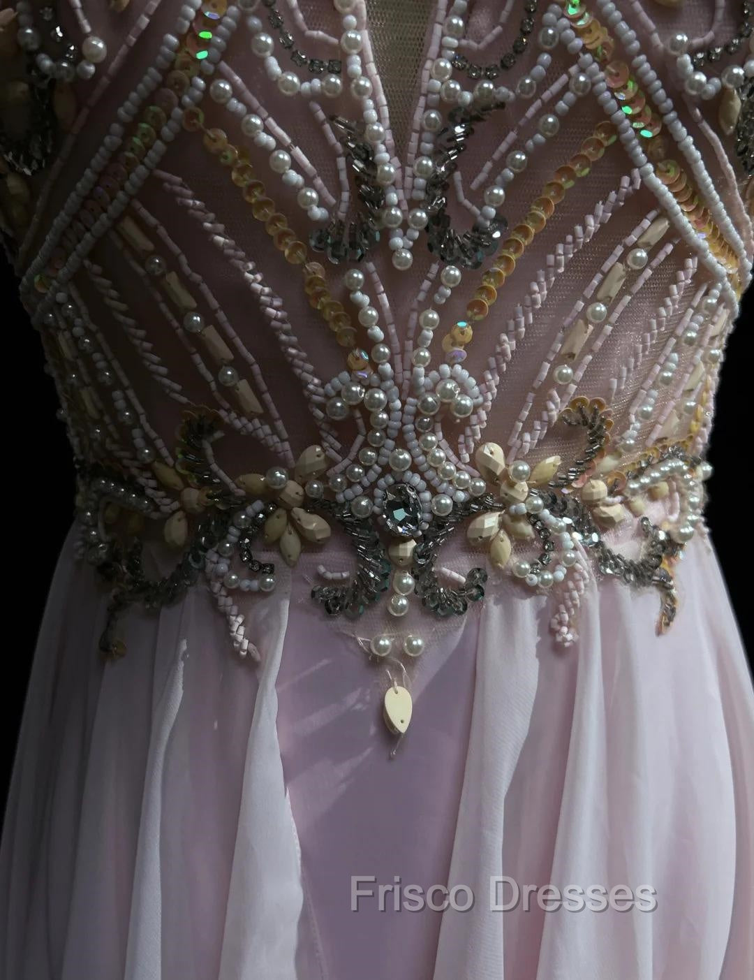 Gorgeous Pink A-Line Tulle High Neck Chiffon Long Beaded Backless Formal Prom Dress Retro Wedding Birthday Dress
